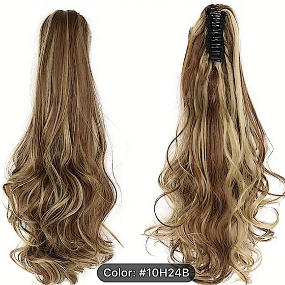 Brown Blonde Highlights Pony Tail Hair Claw Hair Extension Piece 22” - Picture 1 of 8